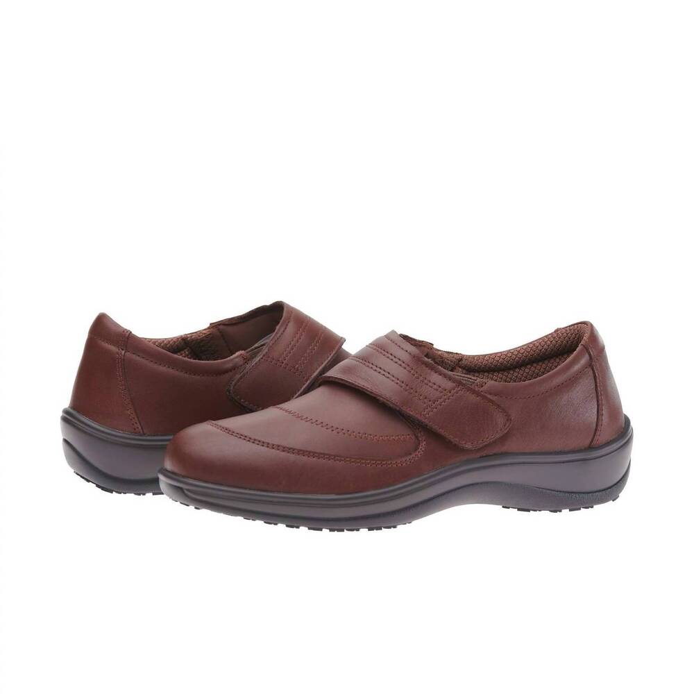 NEW ORTHOFEET women's emily velcro casual shoes in brown leather
